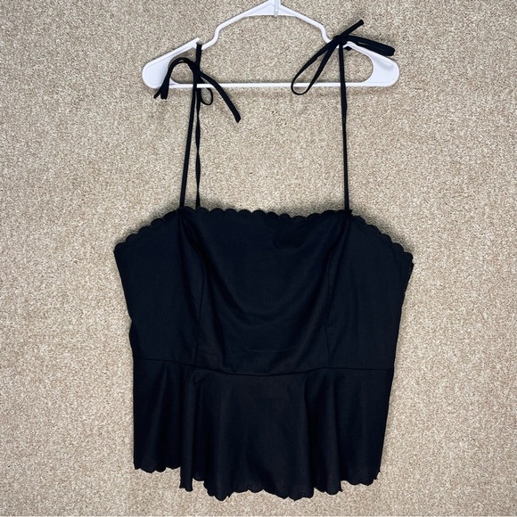 Imperfect NWT Gilli linen blend top tie straps black scalloped hem size XXL top - Picture 1 of 12